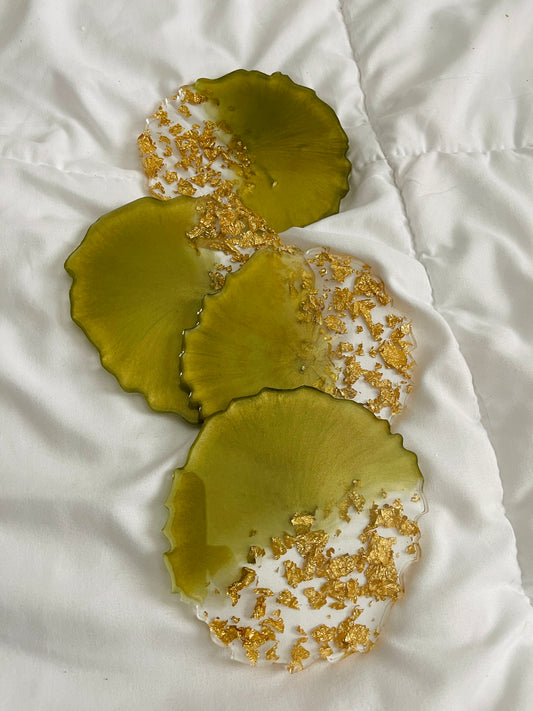 olive + gold coaster set - 4 coasters