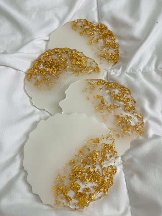 white + gold coaster set - 4 coasters - IvelisseDesigns